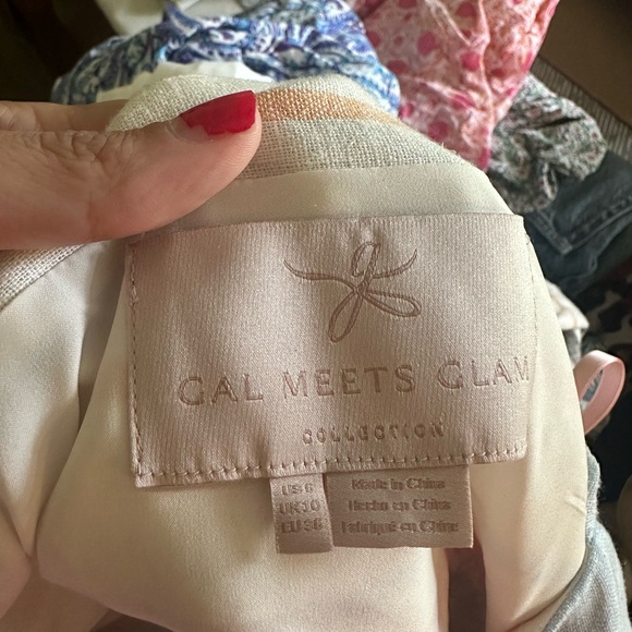 Gal Meets Glam Collection Striped Button Down Tie Shoulder Dress, Size 6 - Picture 5 of 5